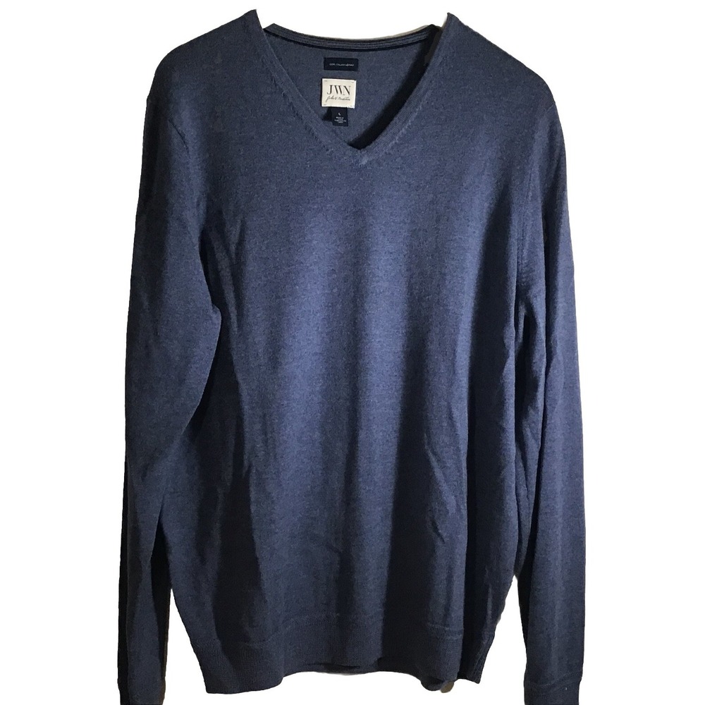 JWN John W. Nordstrom Sweater Pullover V-Neck Blue 100% Italian Merino Wool L